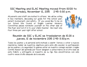 SSC Meeting and ELAC Meeting moved from 10/28 to Thursday
