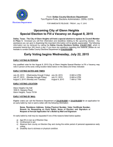 Upcoming City of Glenn Heights Special Election to Fill a Vacancy