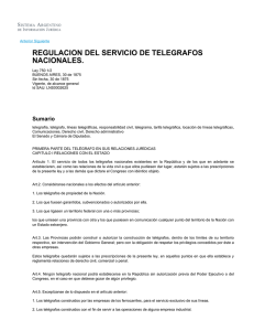 REGULACION DEL SERVICIO DE TELEGRAFOS NACIONALES.