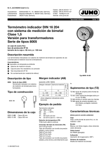 Termómetro indicador DIN 16 204 con sistema de medición