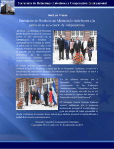 Embajador de Honduras en Alemania le rinde honor a la patria en
