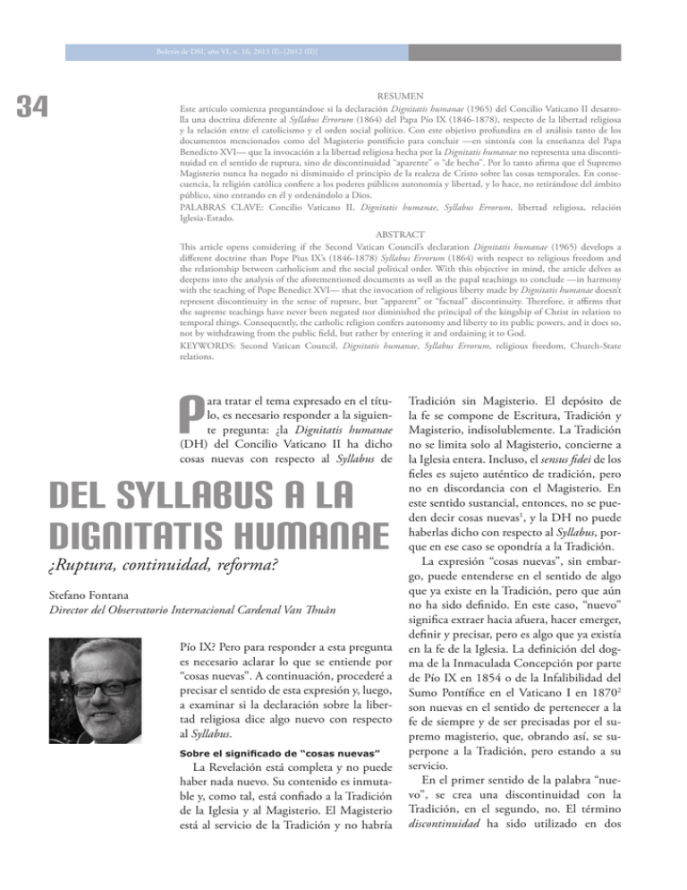 DEL SYLLABUS A LA DIGNITATIS HUMANAE DEL SYLLABUS A LA DIGNITATIS HUMANAE