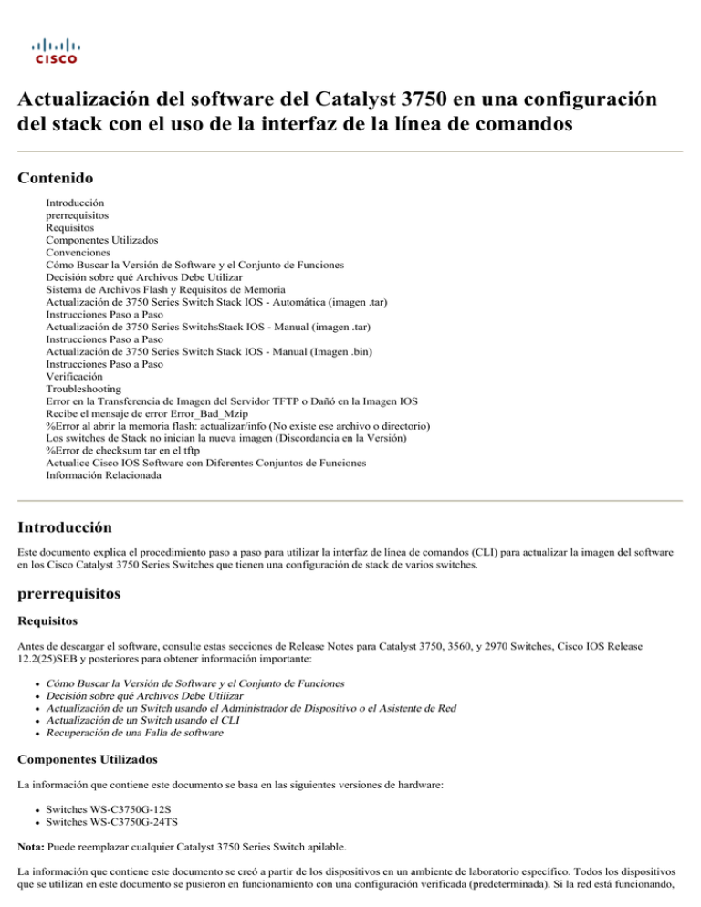 Actualización del software del Catalyst 3750 en una