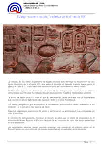 Egipto recupera estela faraónica de la dinastía XIX