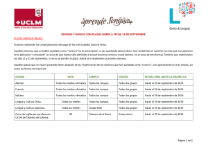 idiomas y niveles con plazas libres a fecha 19 de