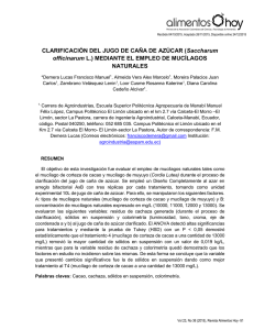 Clarificaci&oacute;n de Jugo de Ca&ntilde;a con Muc&iacute;lagos Naturales