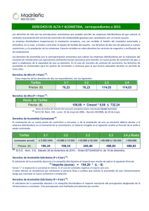 DERECHOS DE ALTA Y ACOMETIDA, correspondientes a 2015
