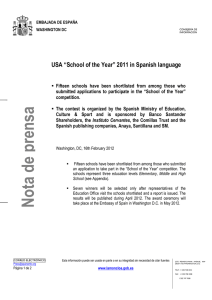 Nota de prensa USA “School of the Year” 2011 in Spanish language