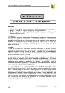 ANALISIS DEL PUNTO DE EQUILIBRIO. LECCIÓN Nº 16 y 17