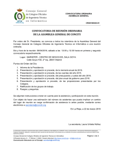 CONVOCATORIA DE REUNIÓN ORDINARIA DE LA ASAMBLEA