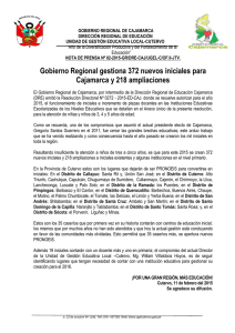 Gobierno Regional gestiona 372 nuevos iniciales para Cajamarca y