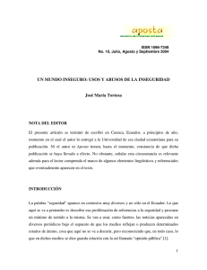 UN MUNDO INSEGURO: USOS Y ABUSOS DE LA INSEGURIDAD