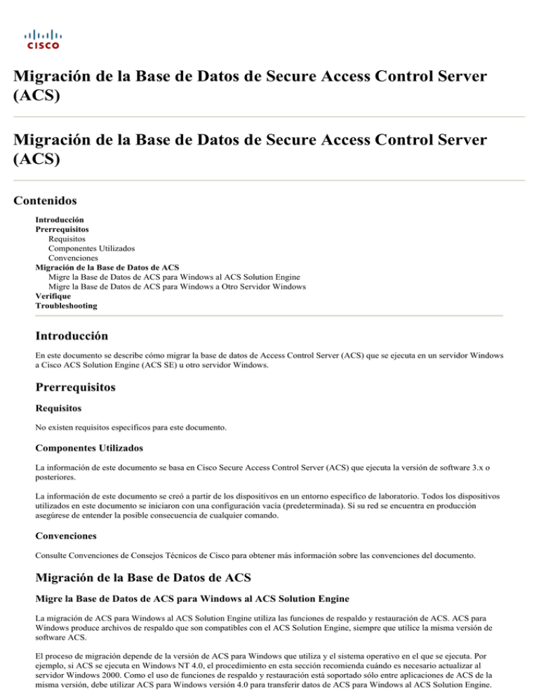 Migración de la Base de Datos de Secure Access Control