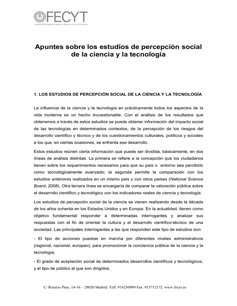 Apuntes Sobre Los Estudios De Percepción Social De La Ciencia Y La