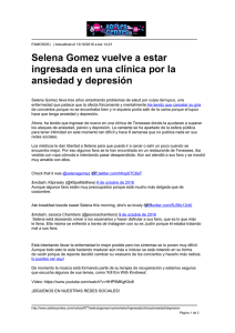 Selena Gomez vuelve a estar ingresada en una clínica por la