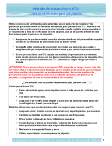 Infección del tracto urinario (ITU) Lista de verificación para prevención