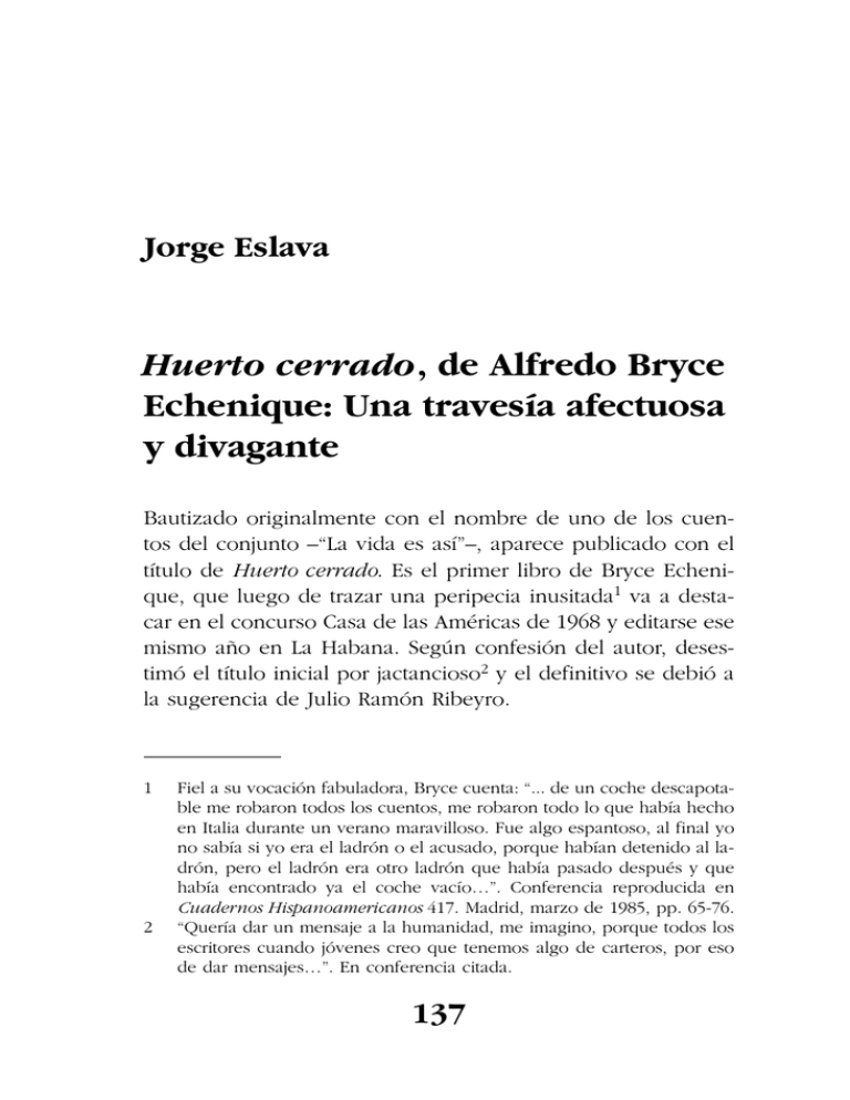 Huerto cerrado, de Alfredo Bryce