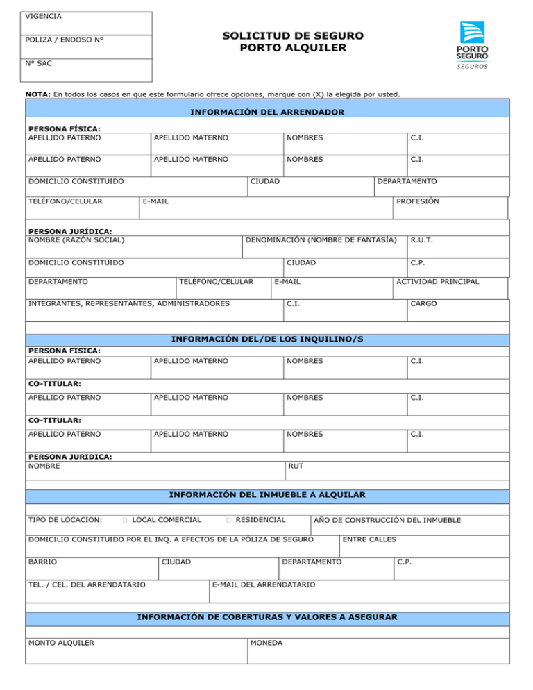 Formulario De Solicitud Del Seguro Descargar 5154