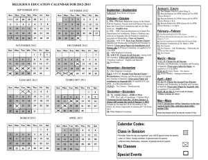 Calendar Codes: Class in Session No Classes Special Events