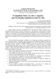 Evangelium Vitae: su valor y vigencia ante los desafíos legislativos