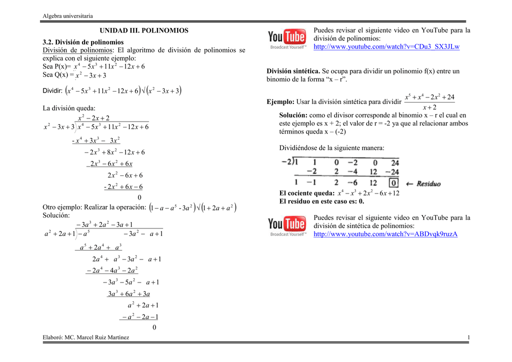 El Algoritmo De Division De Polinomios Explica Con