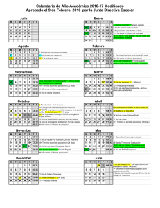 Calendario de Año Académico 2016-17 Modificado Aprobado el 9