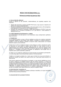 Informe de Gestión 31-03-15 Moray Fish Int`, S.A.