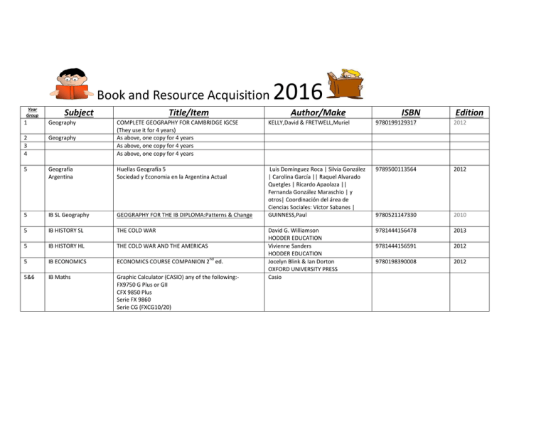 Book And Resource Acquisition 2016 Master List