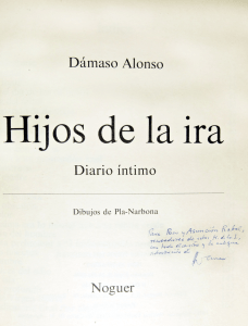 Dedicatoria de Dámaso Alonso en un ejemplar de su libro "Hijos de