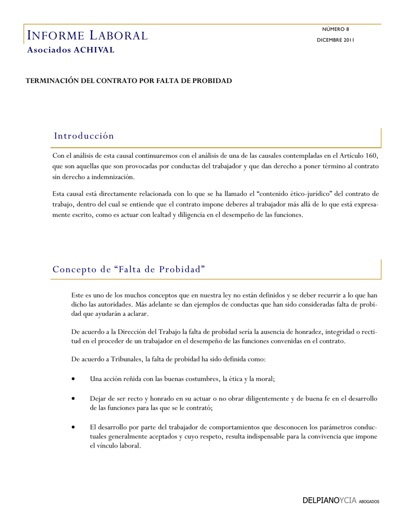 Ejemplo De Carta De Terminación Laboral - Modelo de Informe