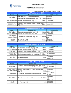 1 TAREAS 4&ordm; Grado PRIMARIA Sede Primavera Titular: Ana del