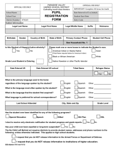 pupil registration form - Paradise Valley Unified School