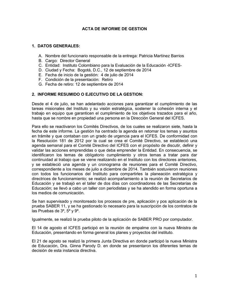 Acta Informe De Gestión Patricia Martínez Barrios