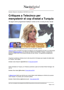 Crítiques a Telecinco per menystenir el cop d`estat a Turquia