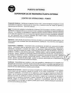 puesto externo supervisor (a) de ingen|eria planta externa