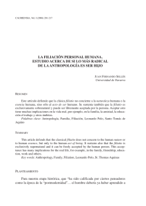 La filiación personal humana. Estudio acerca de si lo más radical de