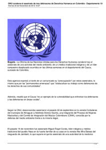 ONU condena el asesinato de tres defensores