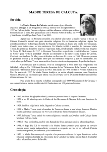 MADRE TERESA DE CALCUTA. Su vida. Cronología