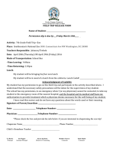 FIELD TRIP RELEASE FORM Name of Student