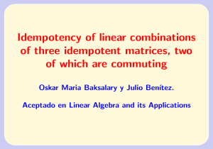 Idempotency of linear combinations of three idempotent matrices