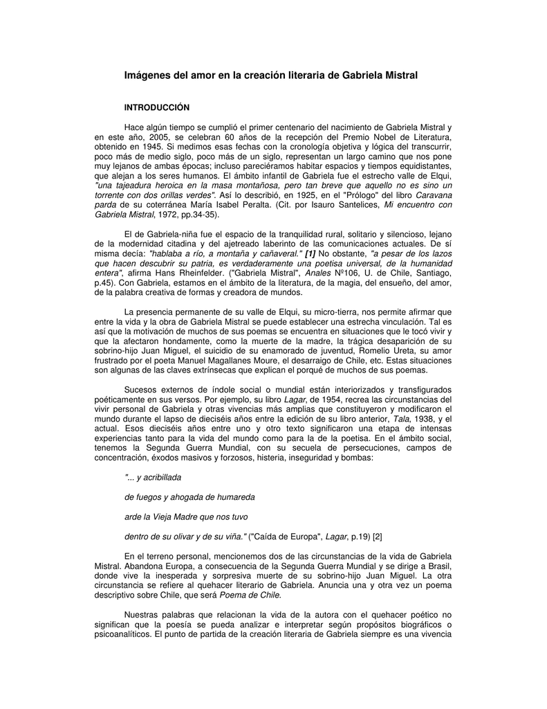Imagenes Del Amor En La Creacion Literaria De Gabriela Mistral