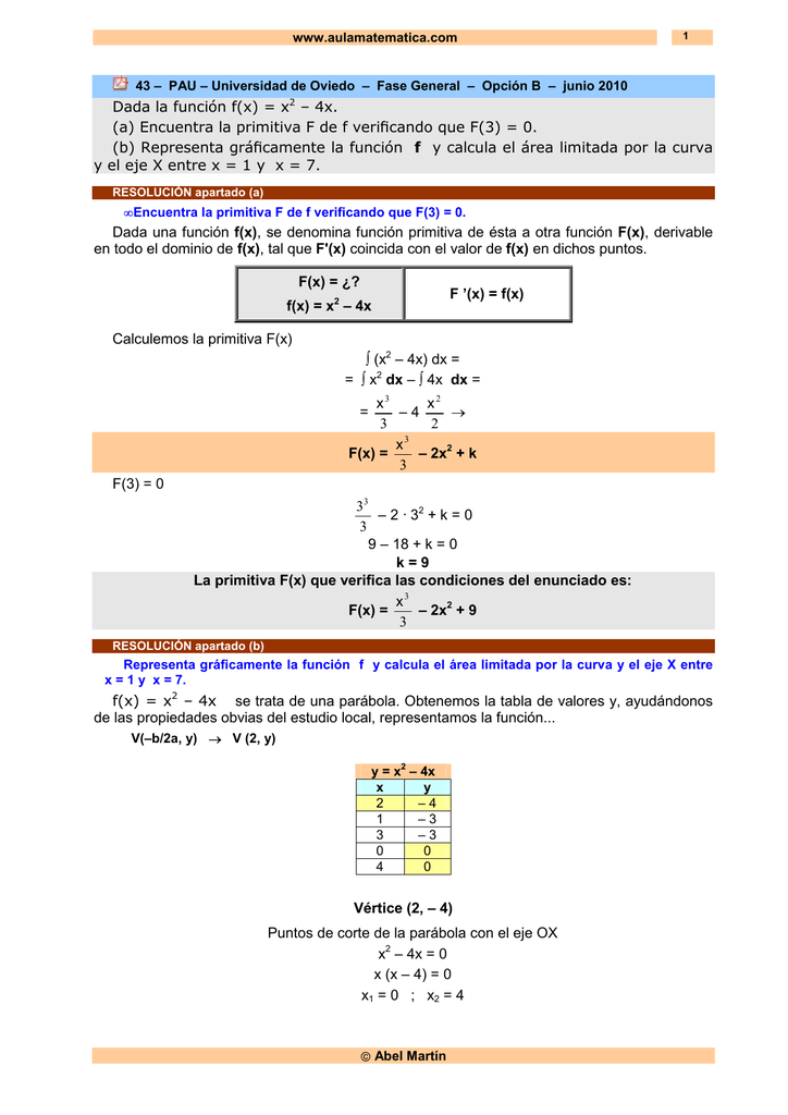 Dada La Funcion F X X2 4x A Encuentra La Primitiva F De F
