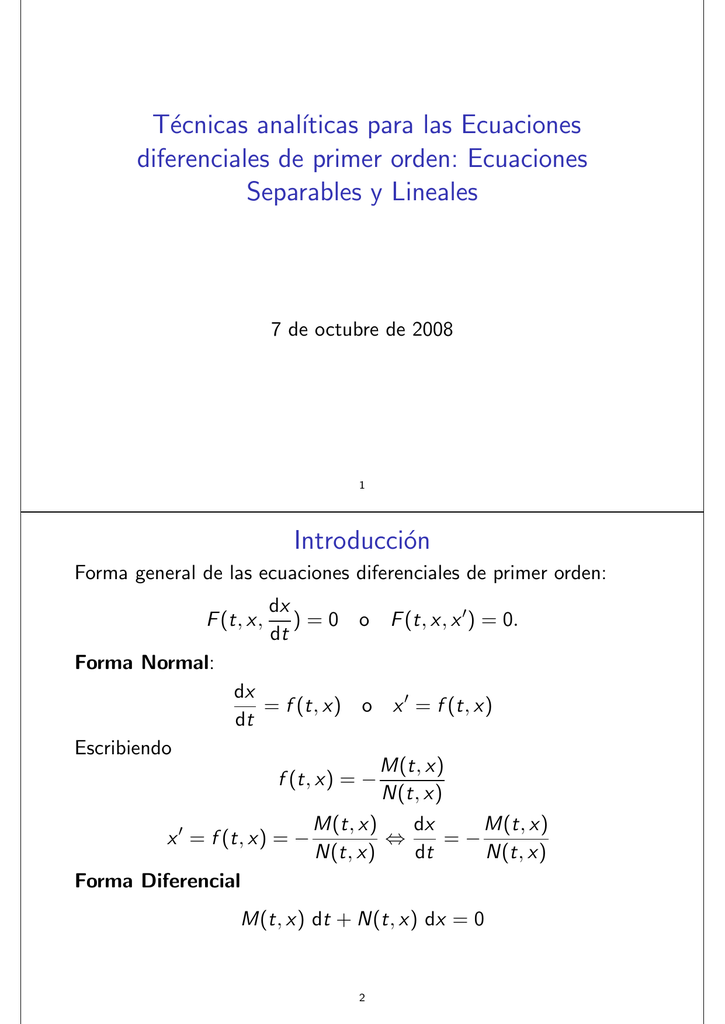 Tecnicas Analiiticas Para Las Ecuaciones Diferenciales De Primer