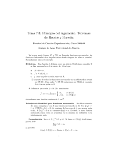 Tema 7.3: Principio del argumento. Teoremas de Rouché y Hurwitz