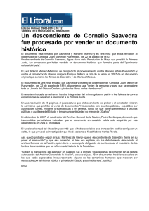 Un descendiente de Cornelio Saavedra fue procesado por vender