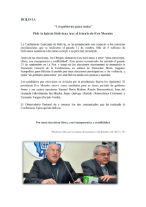 BOLIVIA “Un gobierno para todos” Pide la Iglesia Boliviana tras el