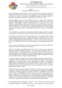 Boletín Respuesta al Presidente Rafael Correa Su pronunciamiento