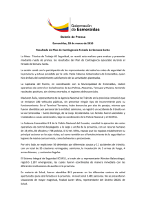 Boletín de Prensa Esmeraldas, 28 de marzo de 2016 Resultado de