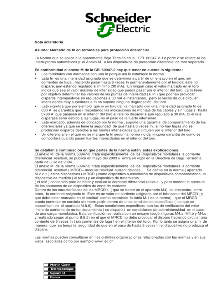 Nota Aclaratoria Asunto Marcado De In En Toroidales Para