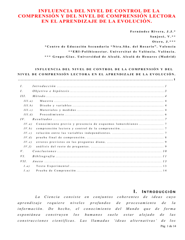 Influencia Del Nivel De Control De La Comprensión Y Del